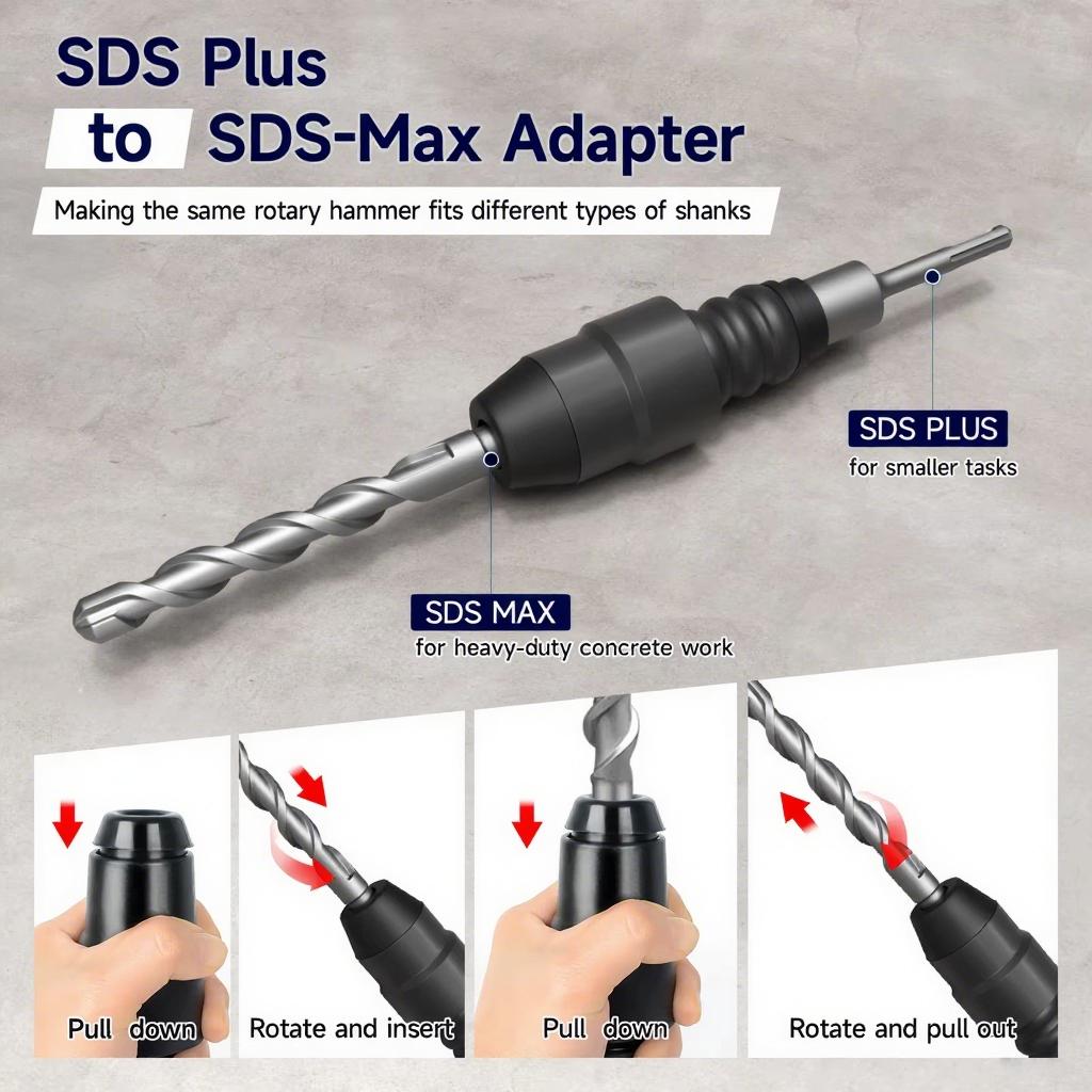 1Pc SDS Plus To SDS Max Adapter For Rotary Hammer Drill Converter 210mm Tools Accessory Impact Drill Socket Adapter Unique Desig