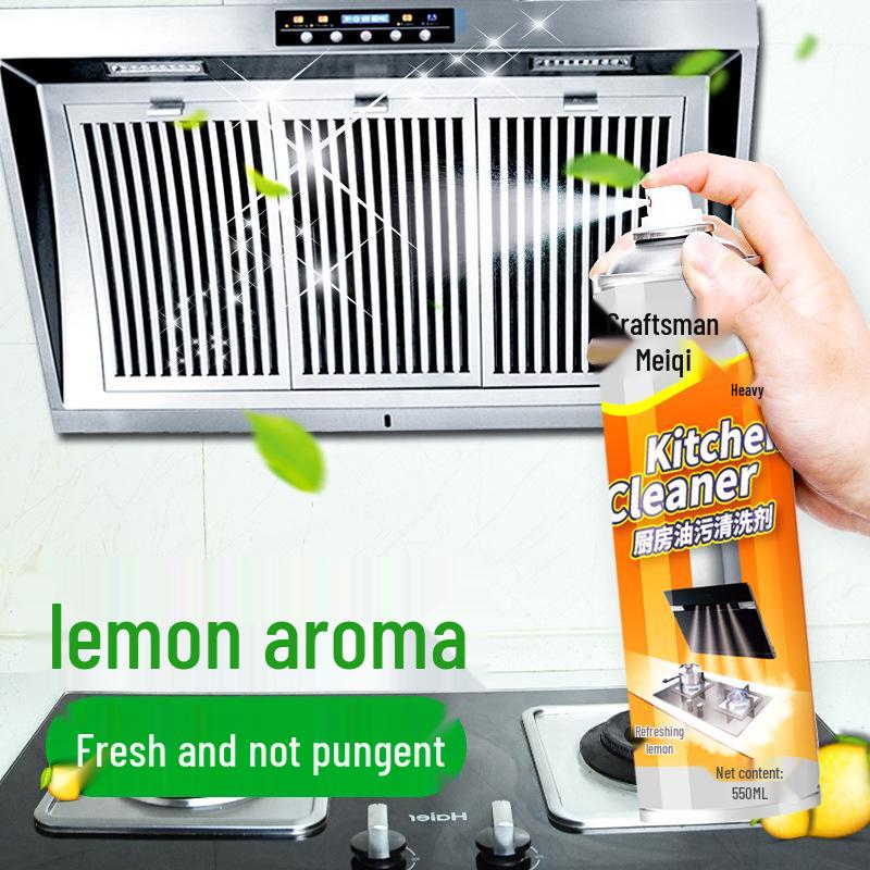 Kitchen Degreaser: Heavy Oil and Burnt Stain Cleaner for Range Hoods and Cabinets, Safe on Surfaces.