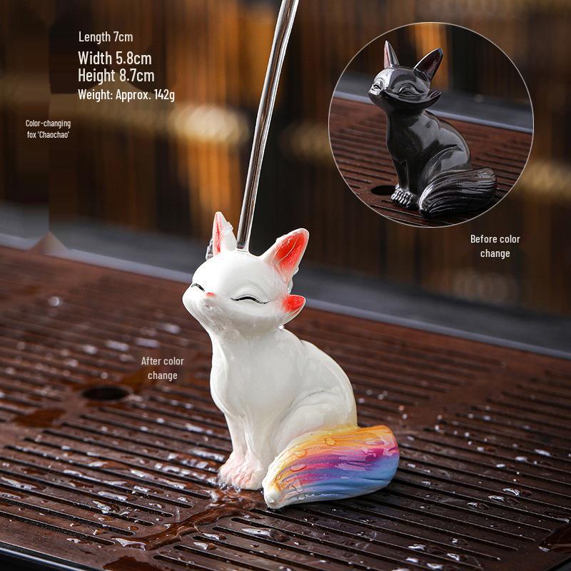 Color-Changing Little Fox Tea Pet: Cute Resin Craft Decoration for Tea Table