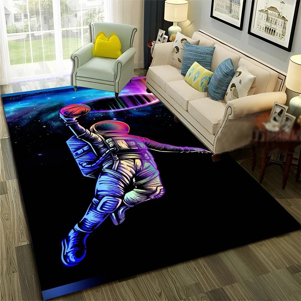 Astronaut Outer Space Planet Cartoon Carpet Rug for Home Living Room Bedroom Sofa Doormat Decor,Kid Area Rug Non-slip Floor Mat