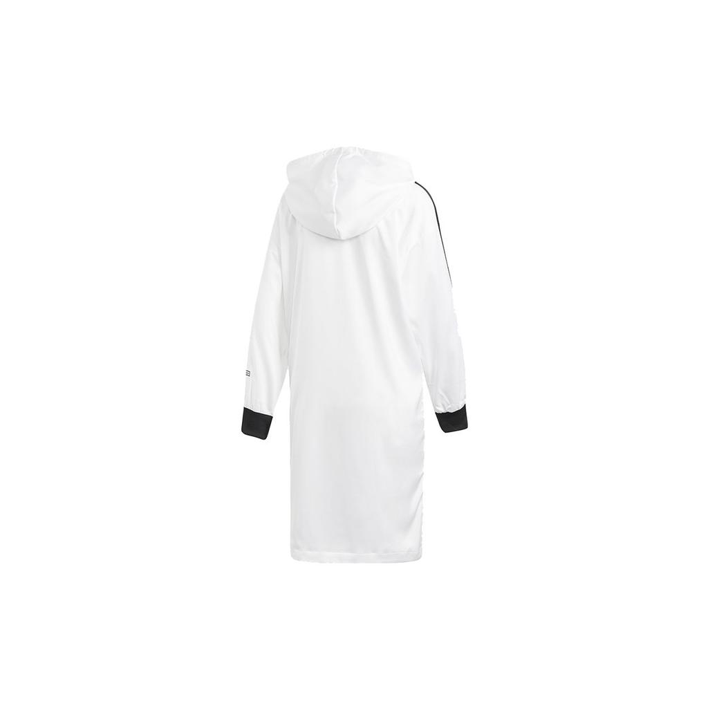 adidas Originals Women's Long Windproof Hooded Windbreaker White DU7255