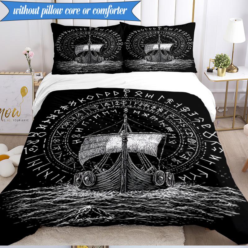 3PCS Viking Ship At Sea Bedding Set,Including 1pc Duvet Cover And 2pcs Pillowcases Perfect for Bedroom, Dormitory, Fan Christmas Gift