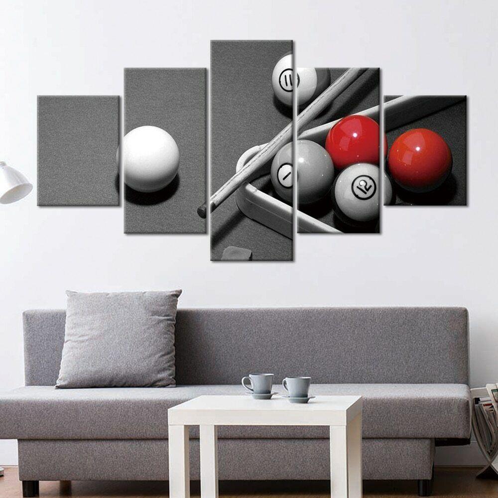 5Pcs Pool Billiards Grey Red Decor Canvas Art HD Print Home Decor No Framed 5 Panel 5 Pieces Paintings Room Decor Pictures