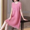 Plus Size Temperament Short Sleeve Dresses Women Summer  Loose Pleated A-Line Dress for Women