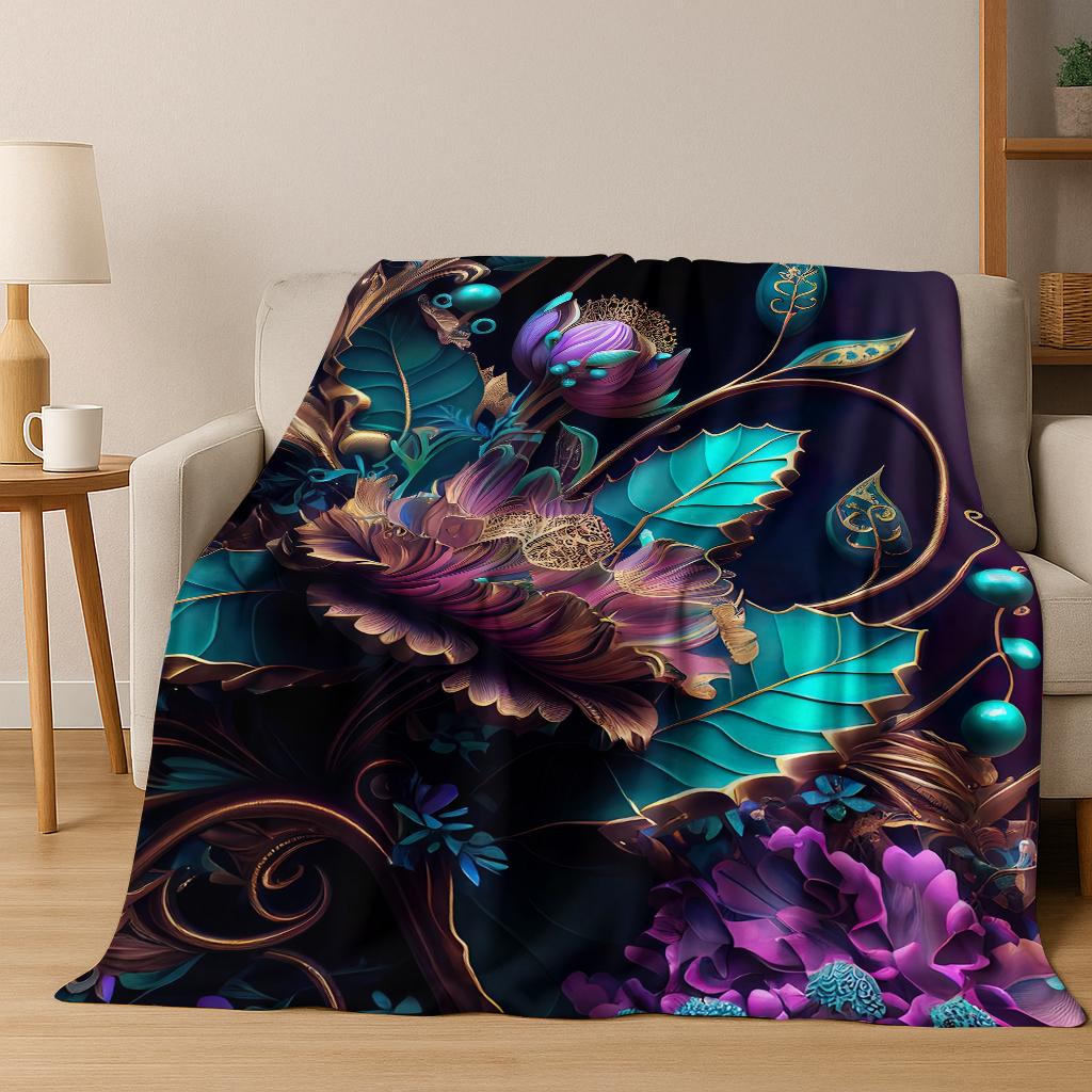 3D Exquisite Flower Pattern Flannel Blanket Soft Warm Blanket for Bedroom Room Living Room Bed Office Travel Camping Picnic Gift