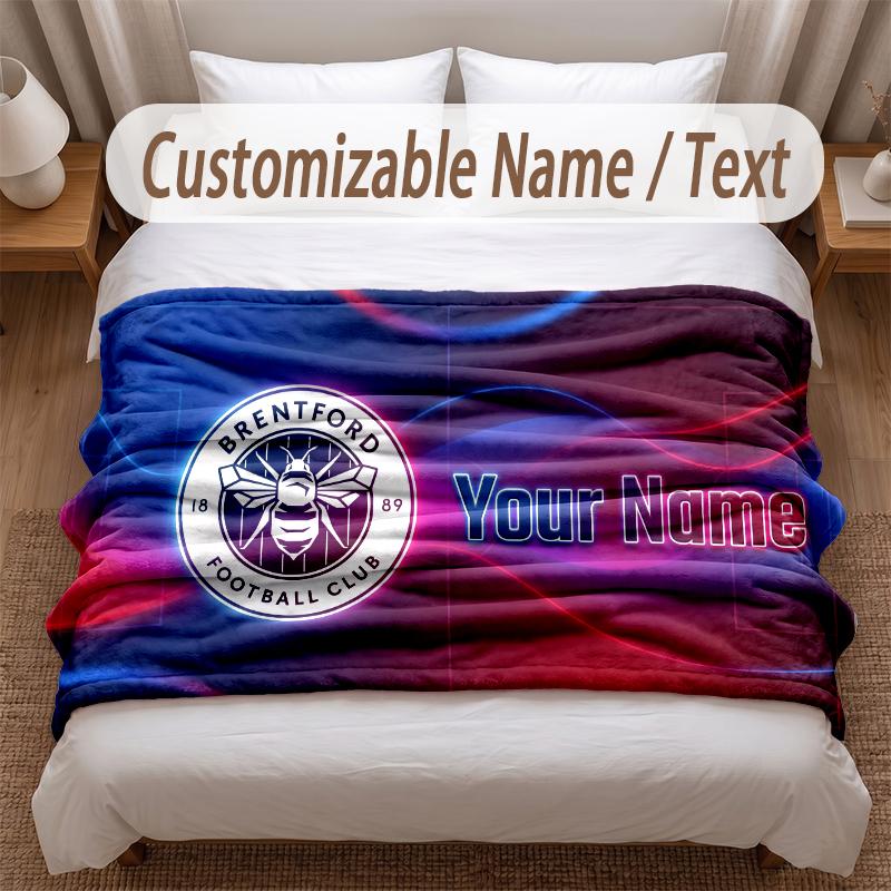 Brentford Football Printed Flannel Blanket Custom Name Text Soft Warm Throw For Bedroom Holiday Gift