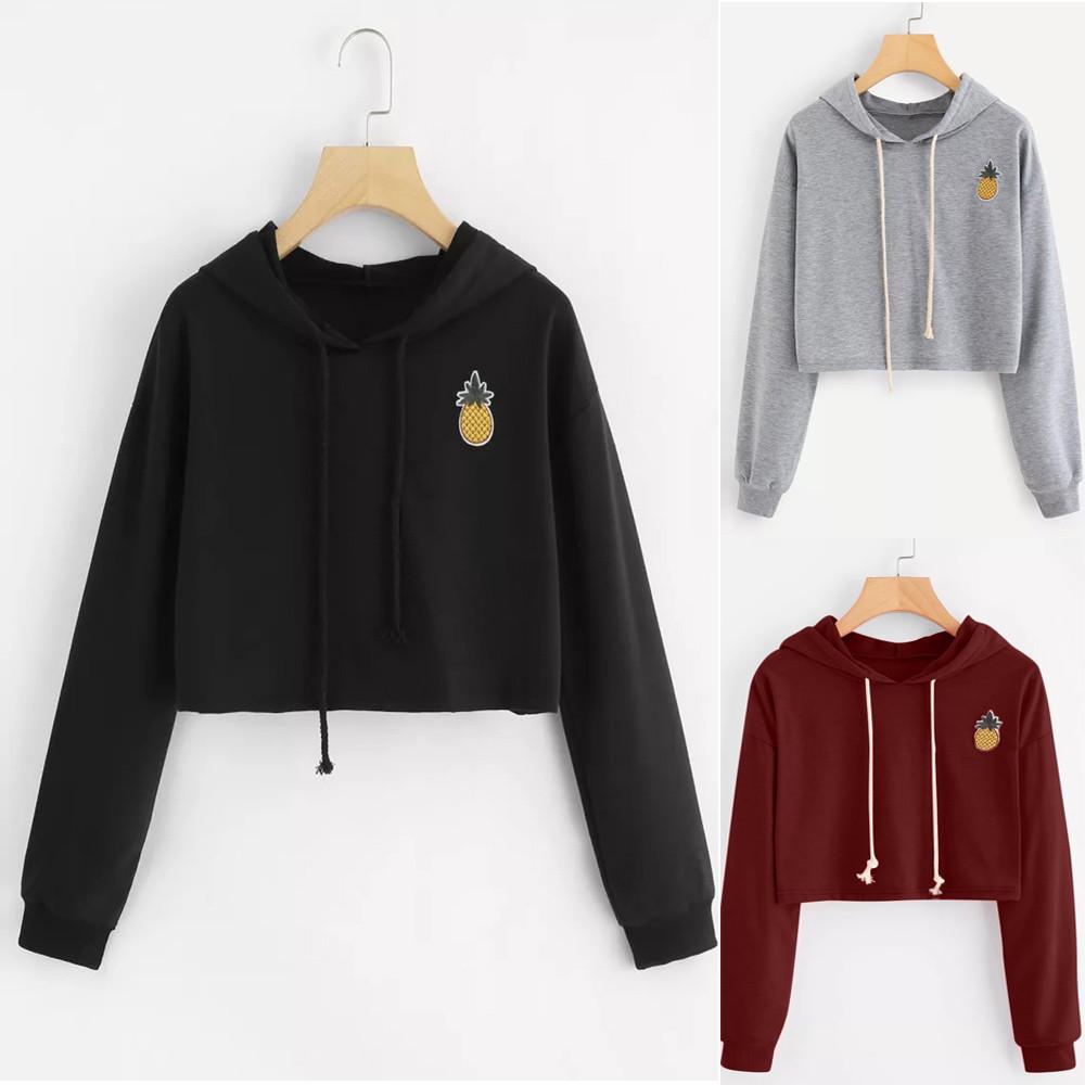 Women's Hoodie Appliques Pinapple Sweatshirt Long Sleeve Pullover Tops Blouse