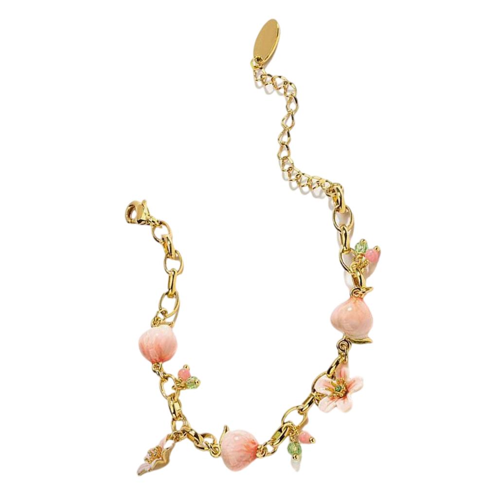 Unique Peach Bracelet Handmade Peach Beads Bracelet Alloy Texture Adjustable Bracelet for Present and Everyday Wear