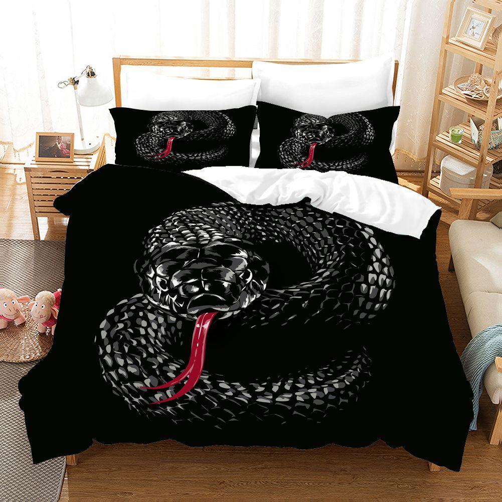 3D Snake Viper Bedding Set 2/3Pcs Gift Quilt Duvet Cover Single Double King Size