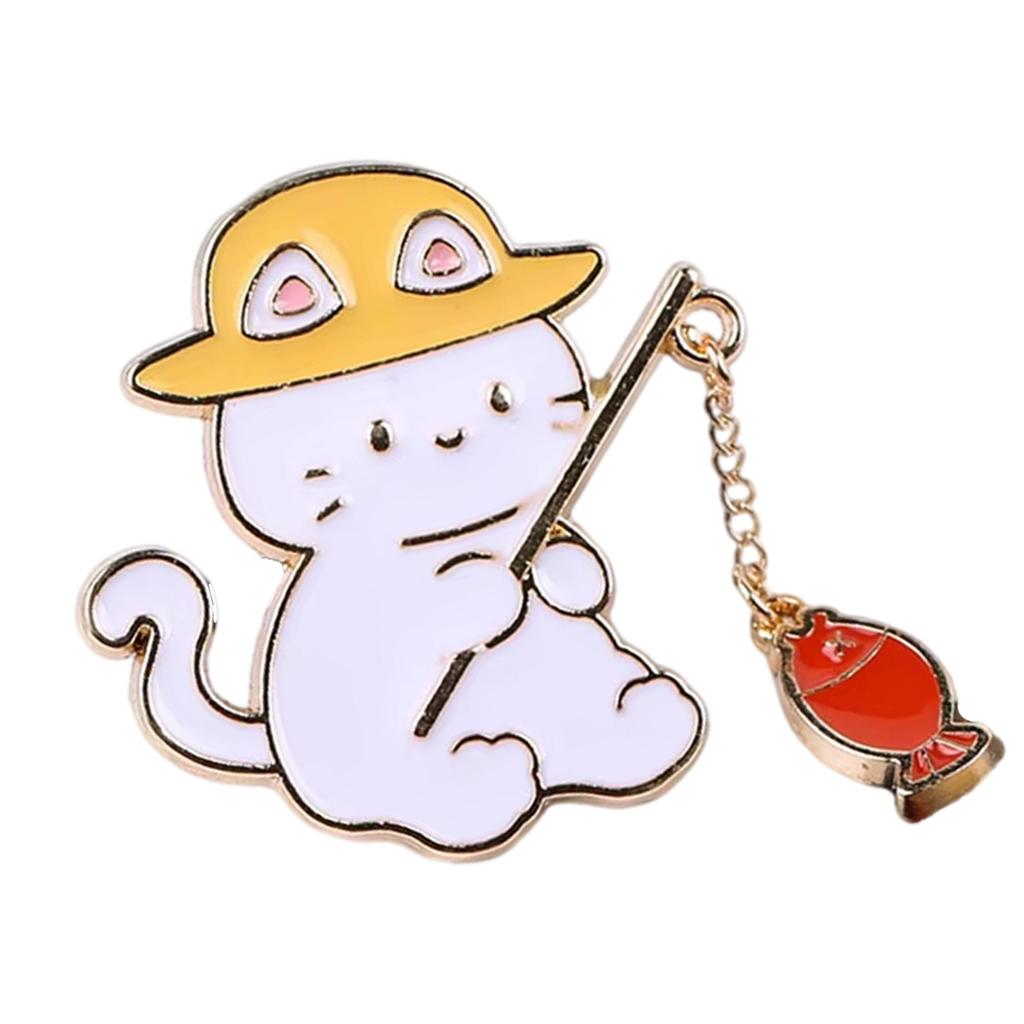 Playful Cat Fishing Brooch Adorable Alloy Pin Lightweight Design For Kids Adults Fashion Accessory With Colorful Fish Charm