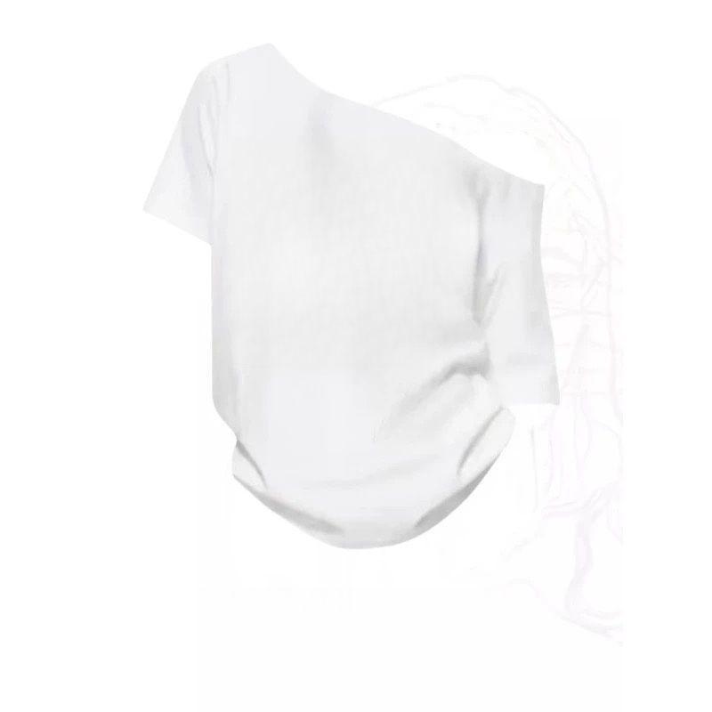 

Приталенная футболка с открытыми плечами и присборенной талией с крестообразной вышивкой - Женский сексуальный летний стиль S (Recommended under 90 jin)