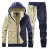 Tuta da uomo autunno inverno, spessa e calda, con cappuccio e pantaloni, set casual da uomo, cappotto + pantaloni, completo in velluto, 2 pezzi, abbigliamento sportivo