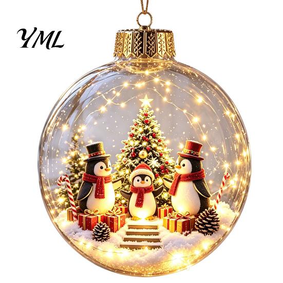 Winter Theme Party Favors Lighted Christmas Ornaments, 3D Miniature Scene Hanging Balls with Warm LED Light, Cute Festive Home Desktop Decorations