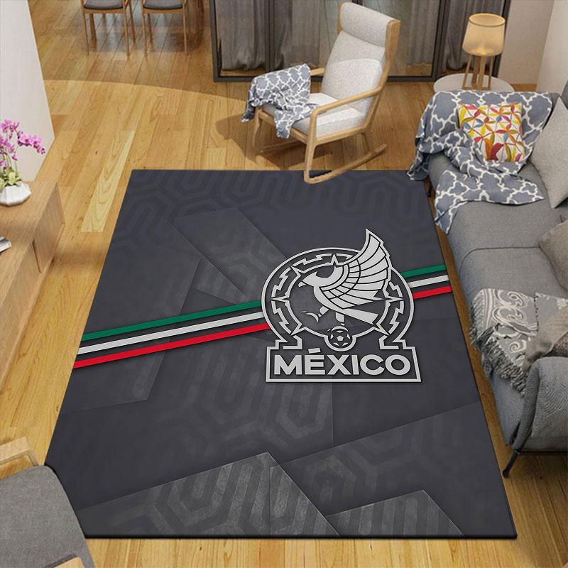 Mexico Football Art Flannel Printed Carpet, Home Sofa Decoration for Living Room & Bedroom, Non‑Slip Play Flannel Floor Mat for Game Room