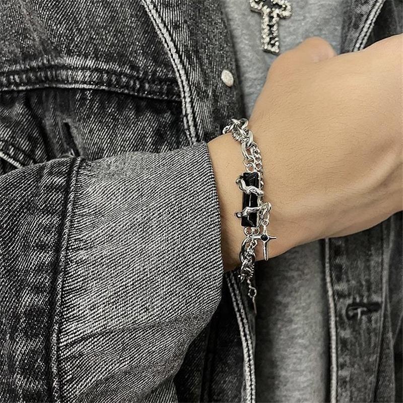 Fashion Crystal Stone Cross Charm For Women Men Punk Style Star Silver Color Chain Adjustable Red Zircon Bracelet