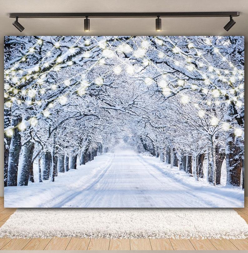 Winter Forest Scene Backdrop for Photography Snow Snowflake Xmas Tree Natural Landscape Christmas Baby Portrait Photo Background