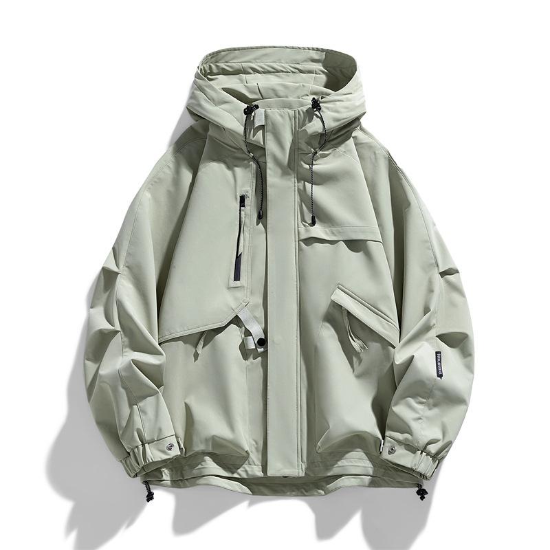

Spring and Autumn men s and women s same gender-neutral functional pocket hooded waterproof jacket couple trend casual jacket S