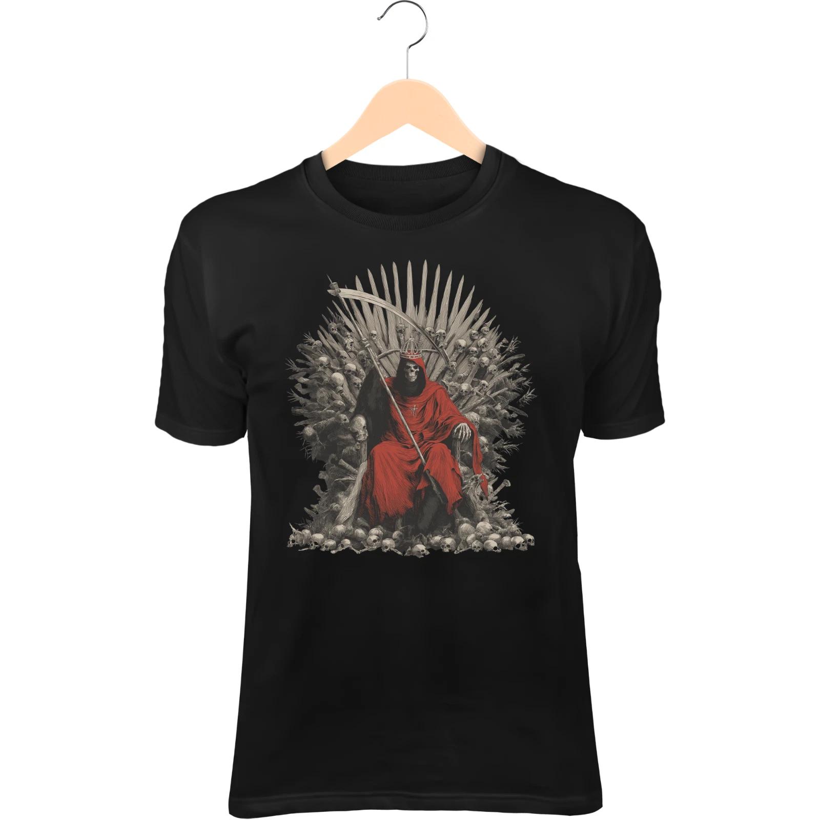 Throne Reaper T-Shirt – Black Wings Wrapped, Scythe at Side, Bone Throne S