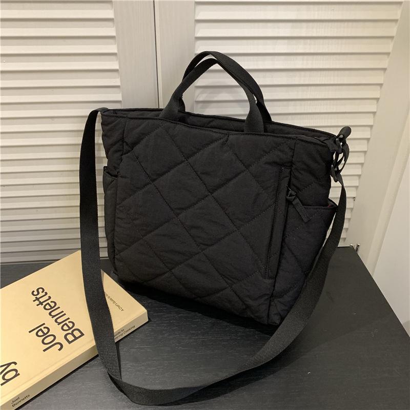 Autumn and Winter Commuting Large-capacity Tote Bag, Student Class Shoulder Bag, Cotton Clothes, Messenger Bag, Soft Waxy Handbag