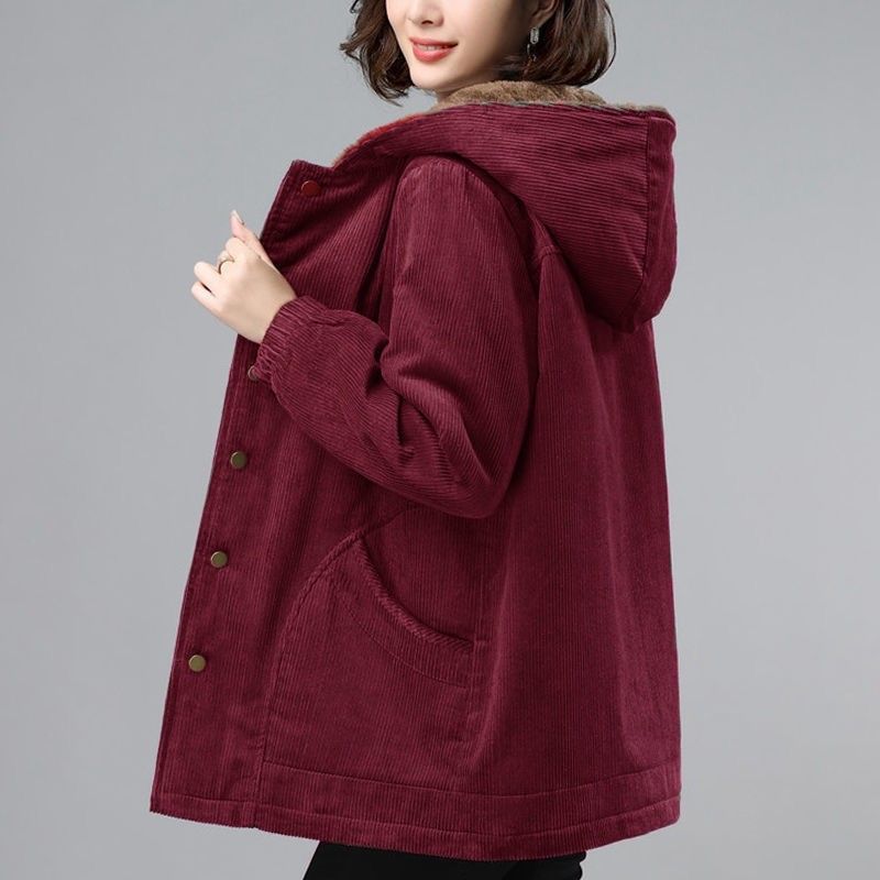 Winter Corduroy Jacket for Middle-aged Women Casual and Loose Mom's Cotton Jacket Cotton Top