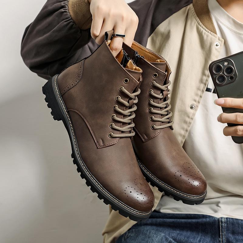 Men's Large Size Autumn/Winter Retro Leather Martin Boots – Trendy and Fashionable Work Boots
