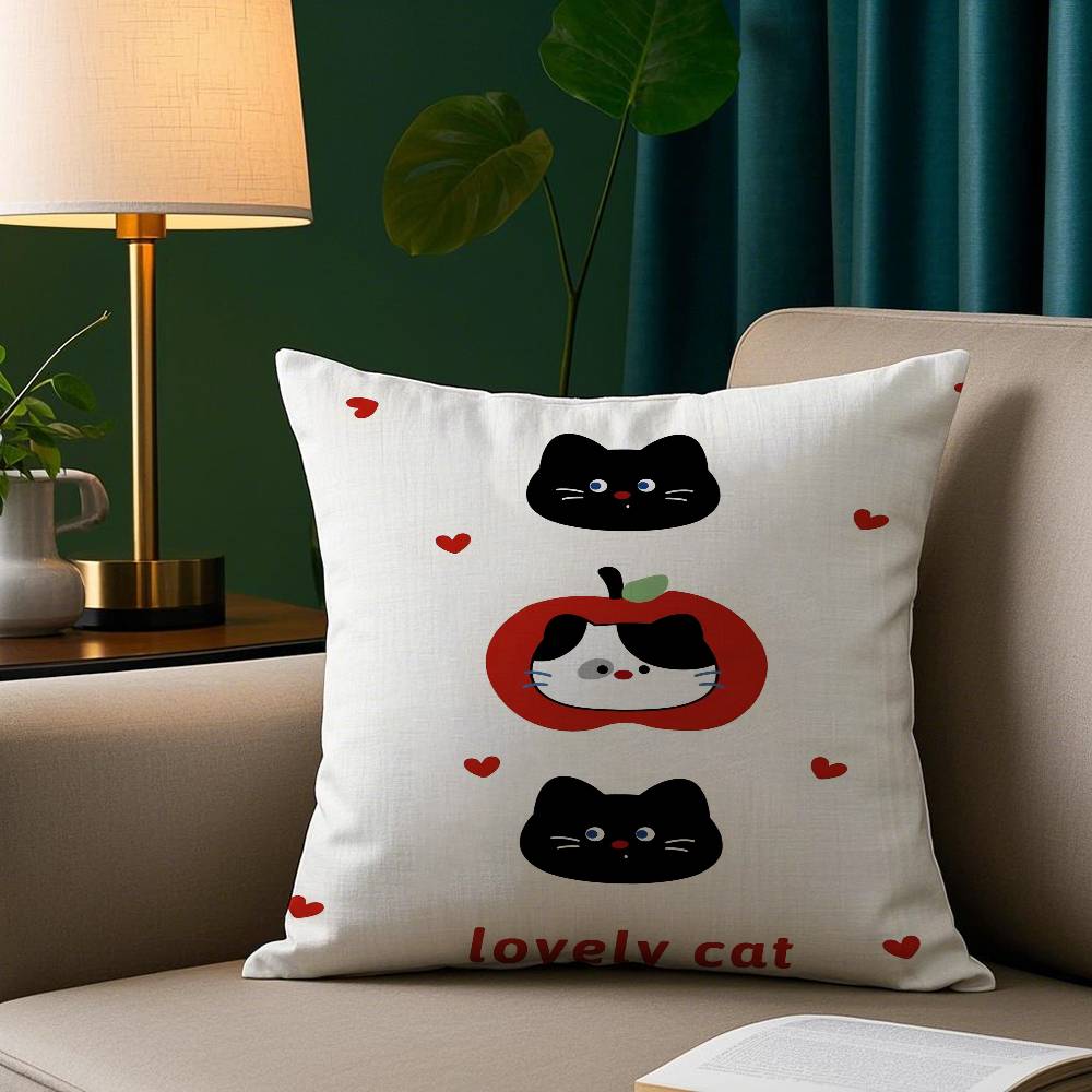Cute Cartoon Cat Pillow Case Plush Fabric Soft Pillowcase Double Sided Print Sofa Cushion Cover Throw