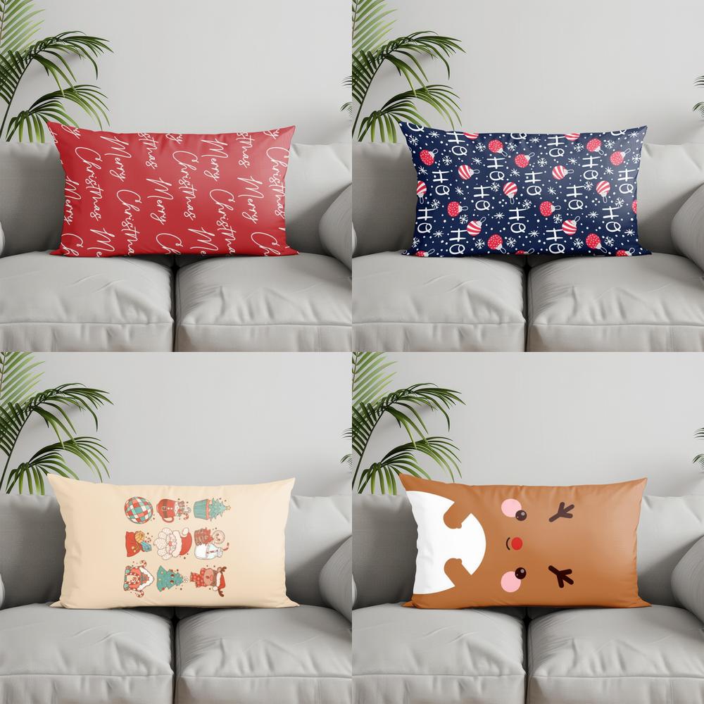 Home Decor Cute Reindeer and Pine Pillow Suitable For Sofa Bedroom Car Pillow Cover Cushion Rectangular Back Cushion