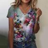 Floral Flower 3D Print T-Shirts Women's Summer V-Neck Short Sleeve T Shirt Street Y2K Casual Tees Harajuku Tops Female Clothing