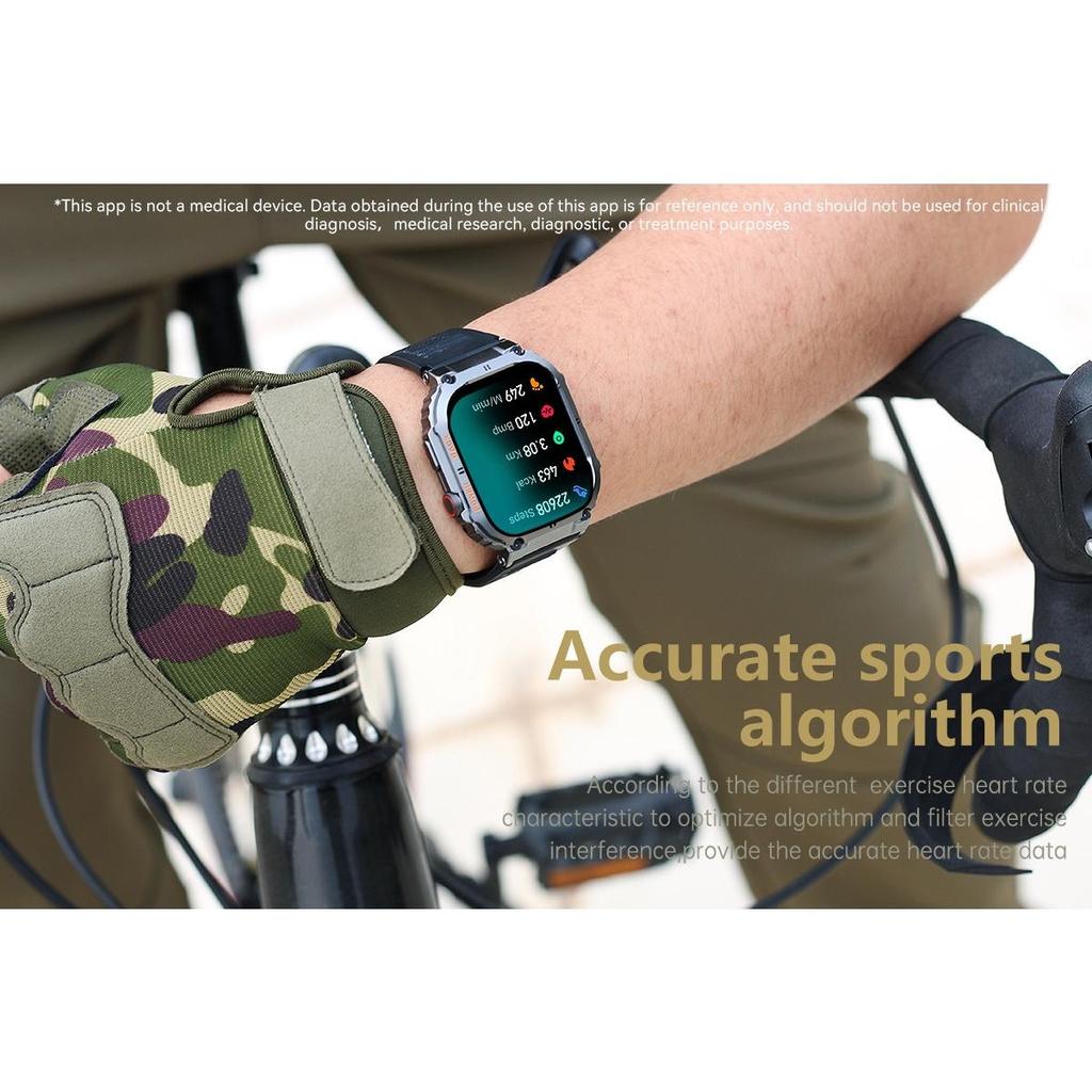 New Rugged Military Smart Watch Outdoor Sport Bracelet 1.96'' HD Display Sports Fitness AI Voice Smartwatch