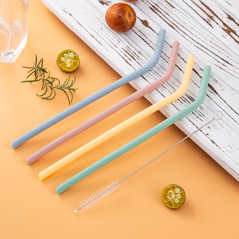Reusable Silicone Straws Set with Cleaning Brushes, for Water, Milk, Juices, Smoothies, Flexible Portable, Straight, Bent Straws