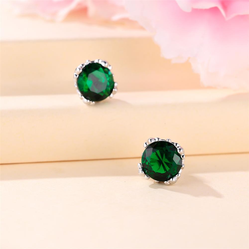 Cute Female Green Round Zircon Stone Stud Earrings Unique Silver Color Wedding Jewelry For Women