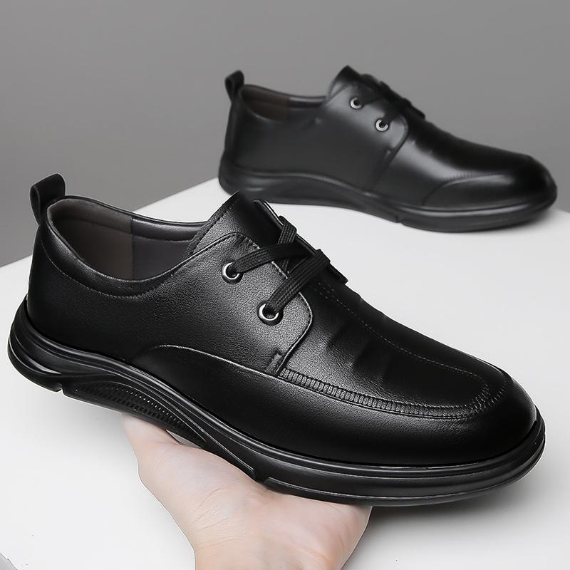 Leather Shoes Men's 2025 Spring and Autumn Casual Inner Height Increase Leather Shoes Men's Non-slip Soft Sole Middle-aged Dad Shoes 2025
