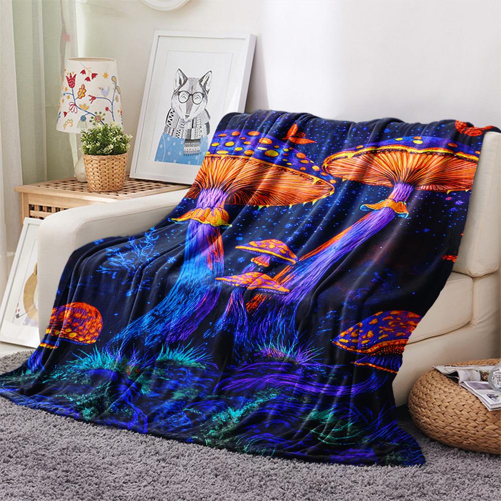 Mushroom Print Flannel Blanket, High quality Comfortable for All Seasons, Home Decor, Warmth and Comfort, Perfect for Christmas Gifts