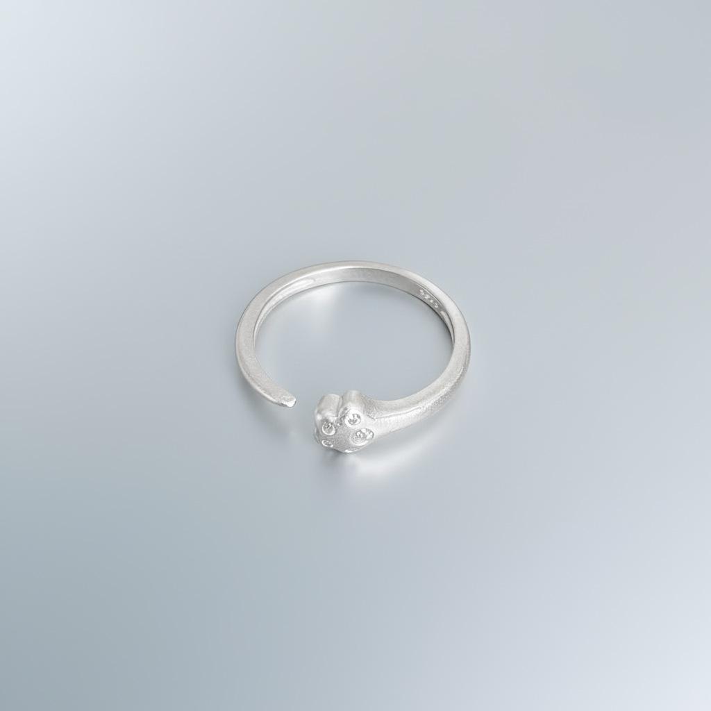 S925 Sterling Silver Kitten Paw Ring with Diamond-Set Matte Finish - Adjustable, Cute, and Elegant Adjustable Open