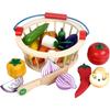 Wooden Magnetic Cut Food Toy Set - Emulational Fruits Vegetables Basket Educational Kitchen Play Game for Toddlers & Babies