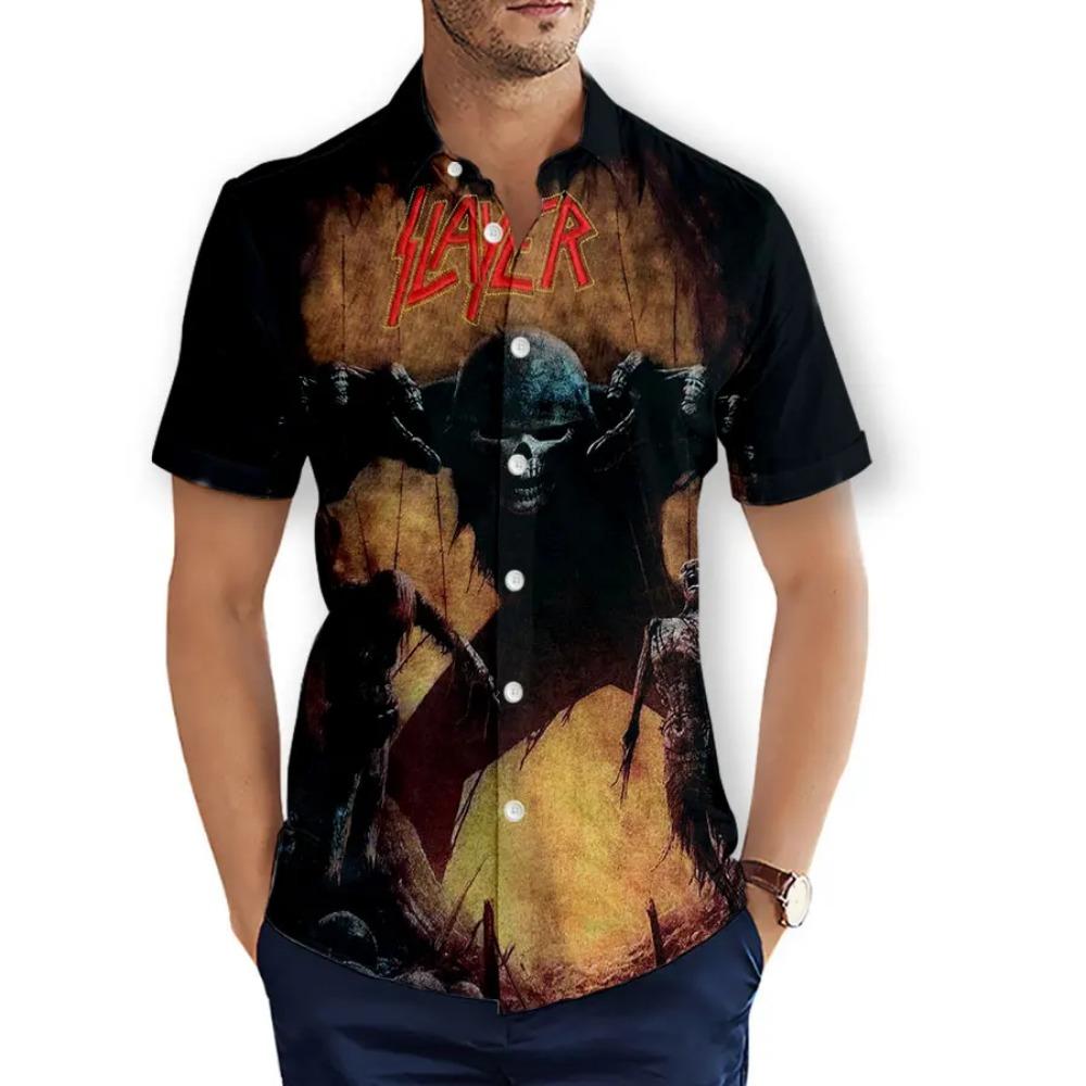 CAVVING Stampa 3D BAND SLAYER Camicie Casual alla Moda da Uomo/Donna Maniche Corte Ampie Traspiranti T01