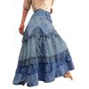 Women's Lace Stitching High Waist Vintage Big Swing Bohemian Long Skirt
