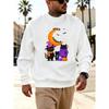 Men's Graphic Print Crew Neck Sweatshirt With Cute Witch Cats Moon Pumpkins Halloween, Loose Fit Streetwear.