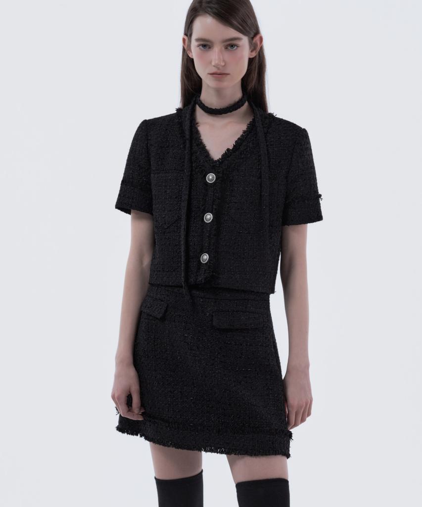 Mausolleum Fringed Tweed Skirt - Black