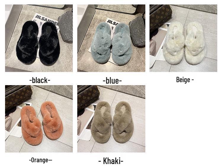 2025 Women's Open Toe Cross-Strap Fur Slippers: Autumn/Winter Fashion, Thick Sole, Height Boosting