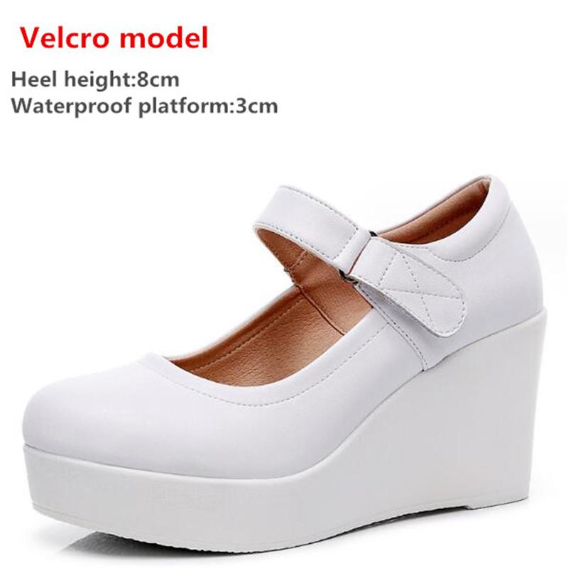 Women Wedges Shoes Woman Increasing Height Shoes Buckle Strap High Heel Shoes Ladies Waterproof Platform Leather Shoes 33-43