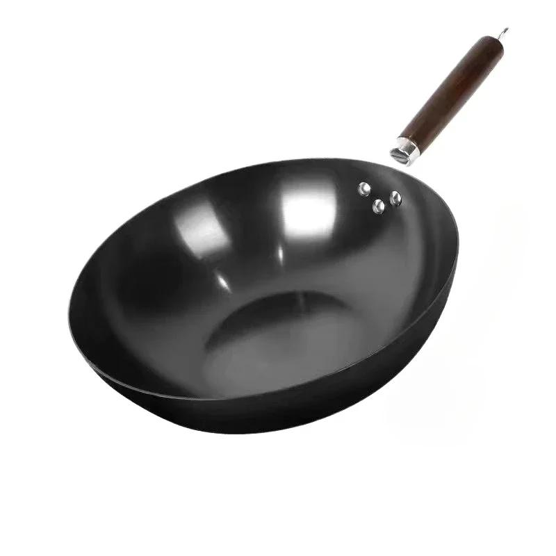 High Quality Saucepan Iron Wok Traditional Handmade Iron Wok Non-stick Pan Non-coating Induction and Gas Cooker Cookware