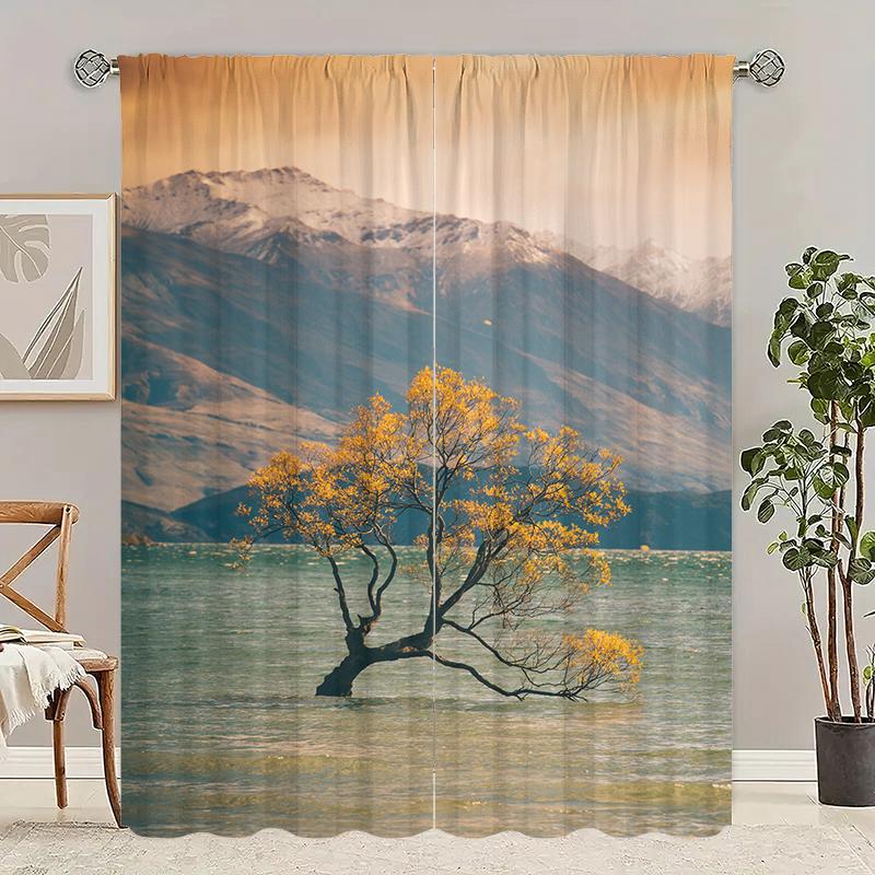 Outdoor Landscape Printed Curtain Polyester Suitable Home Decoration Excluding Poles Set Of 2 Artistic Made Washable