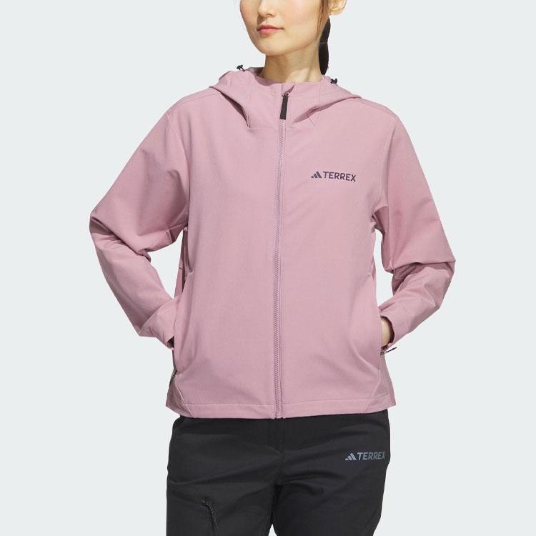 Adidas Brushed Shell Jacket Solid Color Logo Outdoor Fleece Hooded Soft Shell Jacket Women Jacket Magical-Purple-Pink IL9012