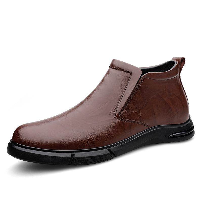 The First Layer of Cowhide Winter Men's Cotton Shoes Genuine Leather Wool Velvet Warm Middle-aged Dad Men's Casual Men's Shoes
