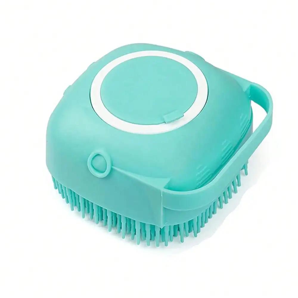 1PC Pet Bath Brush, Silicone Massage Rubber Grooming Tool with Shampoo Storage for Dogs & Cats, Gentle Bristles for Pet Bathing