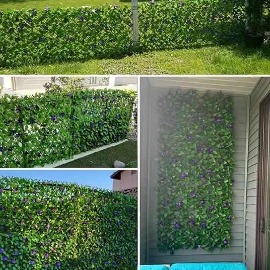 Expandable Artificial Flower Privacy Fence UV Resistant Fake Floral Ivy Screen Wall Panels Indoor Outdoor Garden Faux Greenery Backdrop Decoration