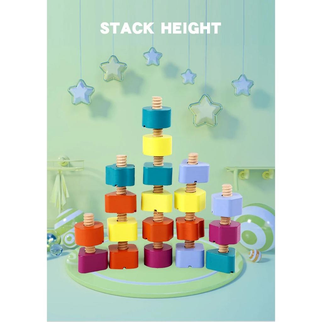 Kids Montessori Screw Driver Board Wooden Toys Basic Skills Learning Color Shape Sorting Matching Game Educational Cognitive Toy