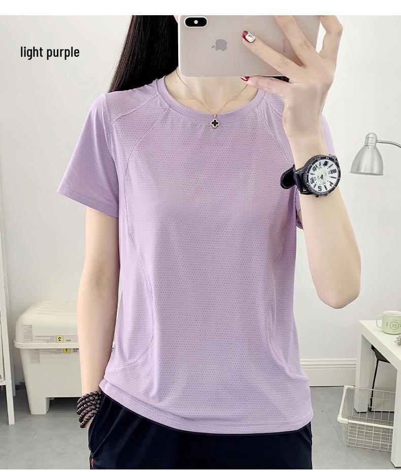 Women's Quick-Dry Ice Silk Short Sleeve T-Shirt: Breathable, Lightweight & Cool for Outdoor Casual Fitness