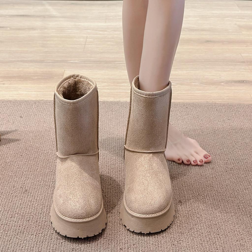

Thick-soled snow boots women s new winter fur integrated medium boots piled and thickened warm snow cotton 41 хакі